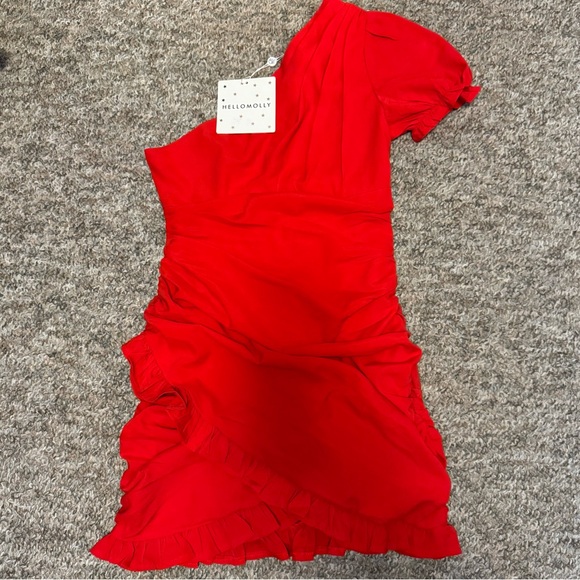 Hello Molly Dresses & Skirts - Hello Molly Red One-Shoulder Ruffle Dress NWT
